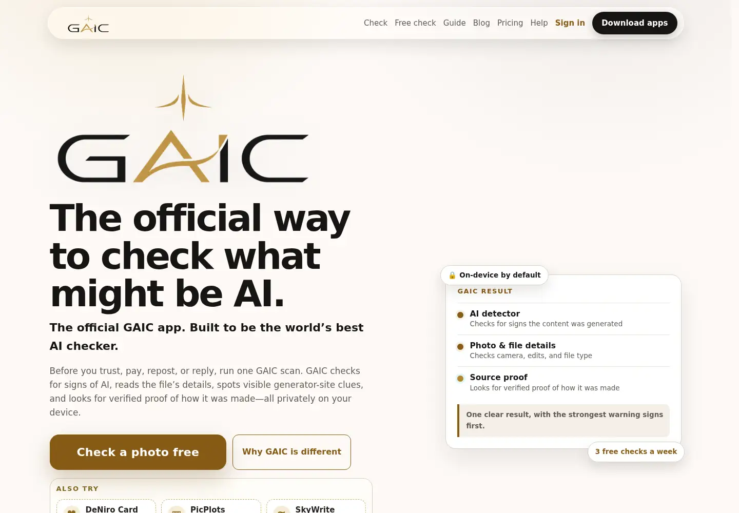 Captured homepage of gaicheck.com in the current scan