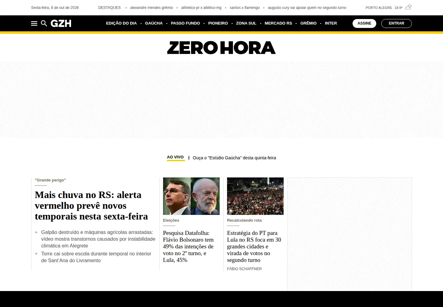 Captured homepage of gauchazh.com in the current scan