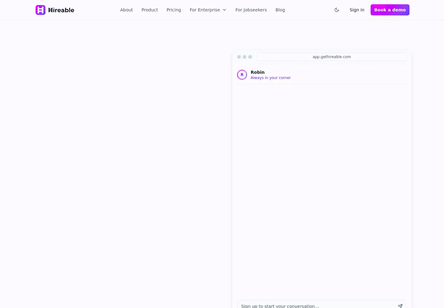 Captured homepage of gethireable.com in the current scan