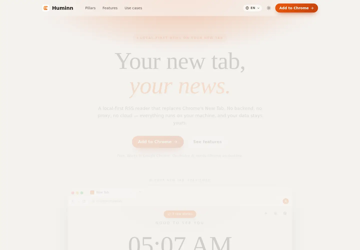 Captured homepage of gethuminn.com in the current scan