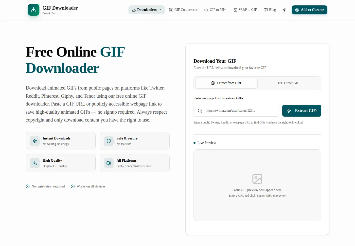 Captured homepage of gifsdownloader.com in the current scan