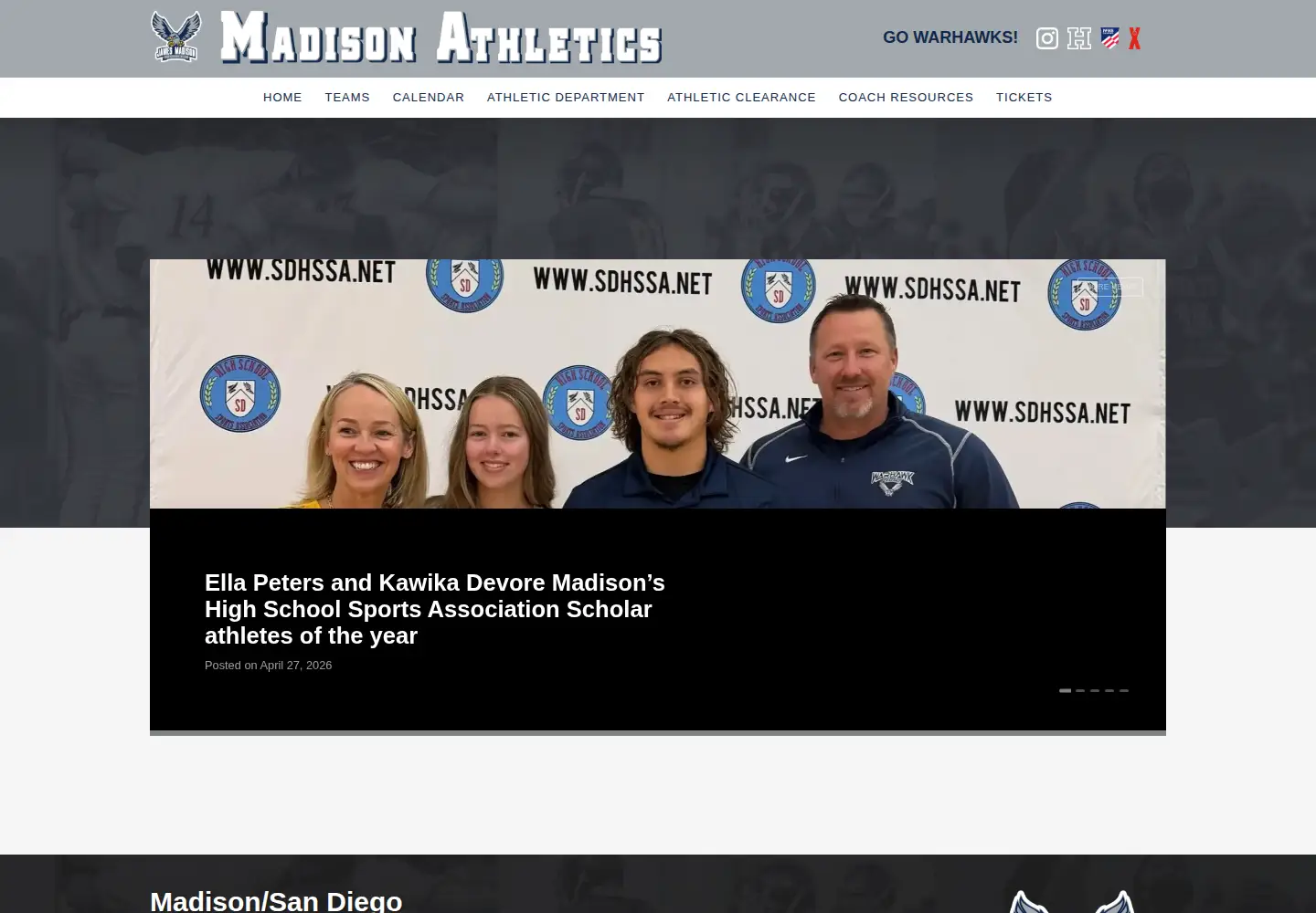 Captured homepage of gomhswarhawks.com in the current scan