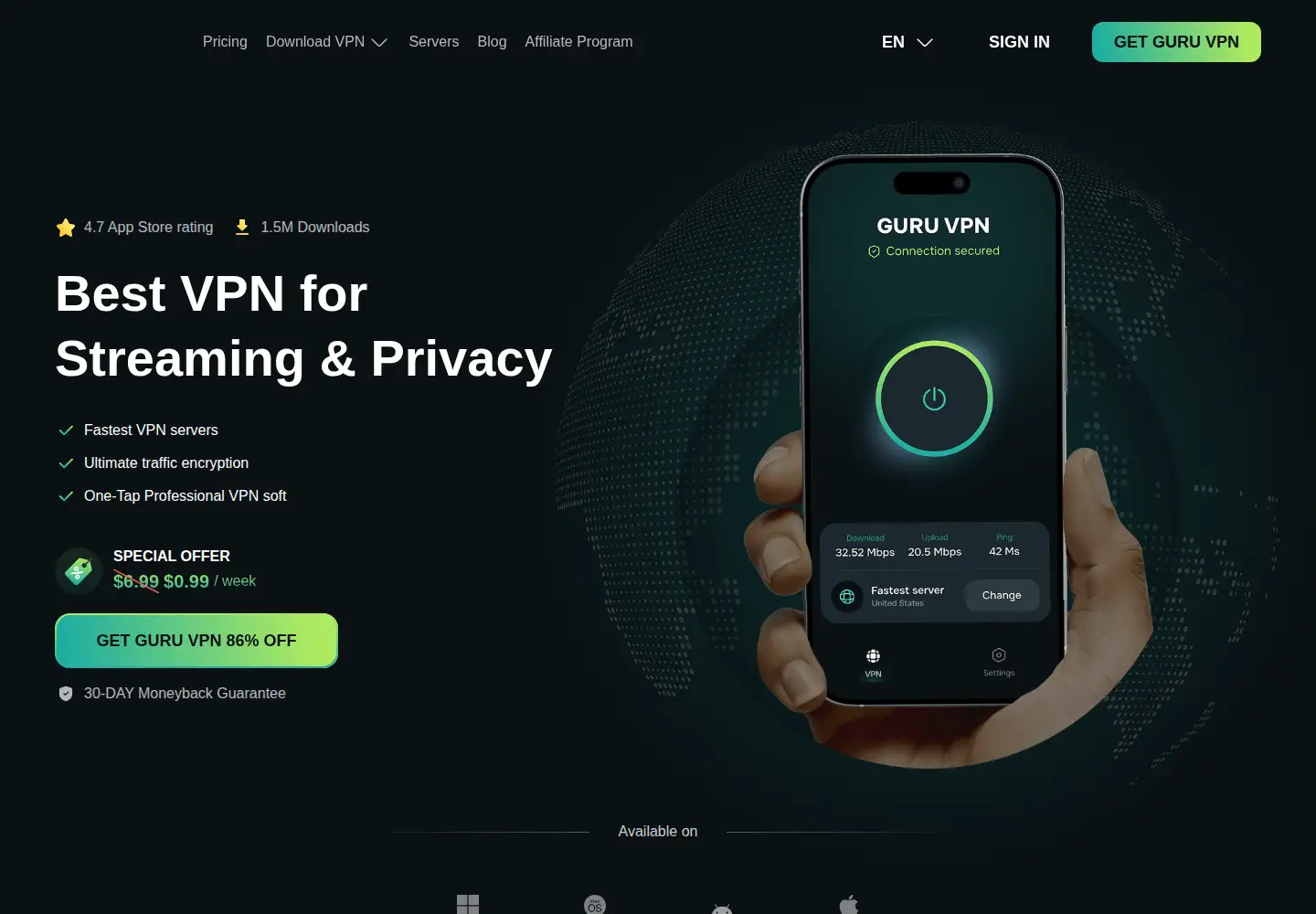 Screenshot of guruvpn.com