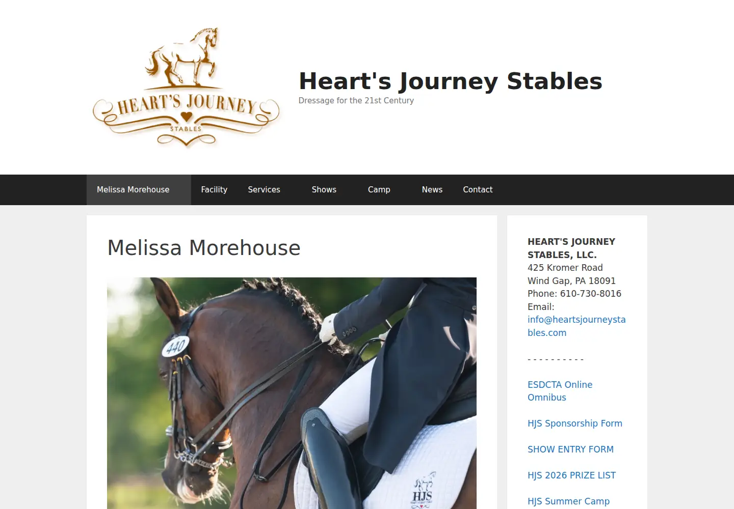 Screenshot of heartsjourneystables.com