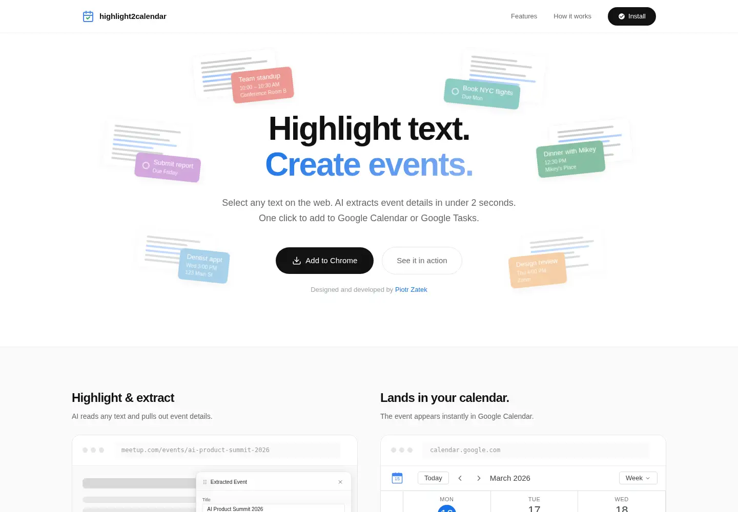 Screenshot of highlight2calendar.com