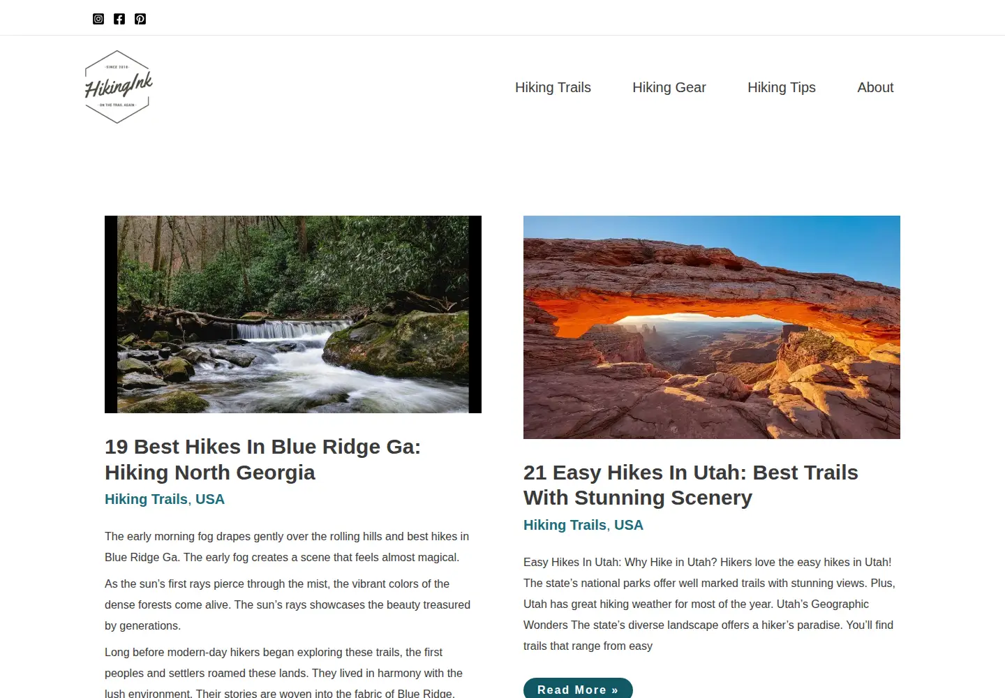 Captured homepage of hikingink.com in the current scan