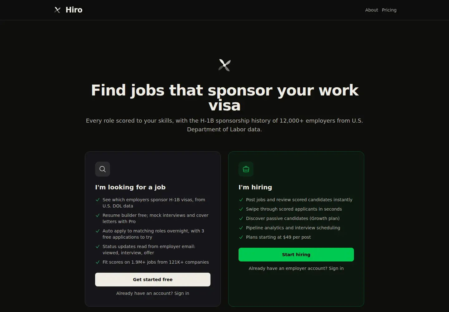Captured homepage of hirocareers.com in the current scan