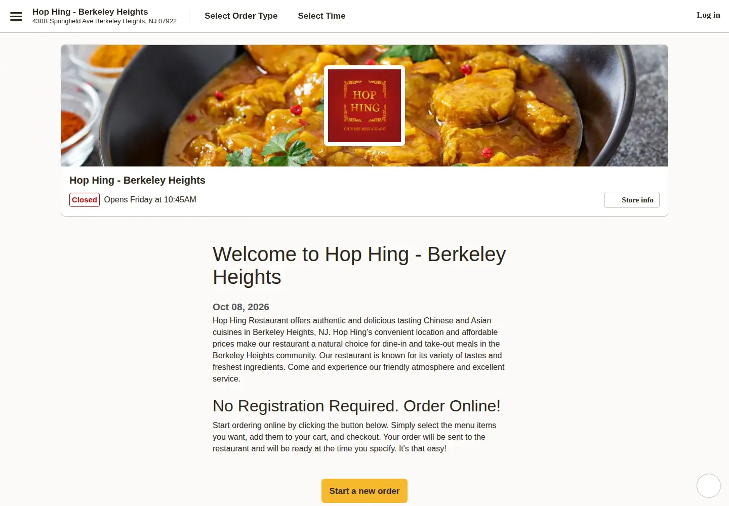 Captured homepage of hophingnj.com in the current scan