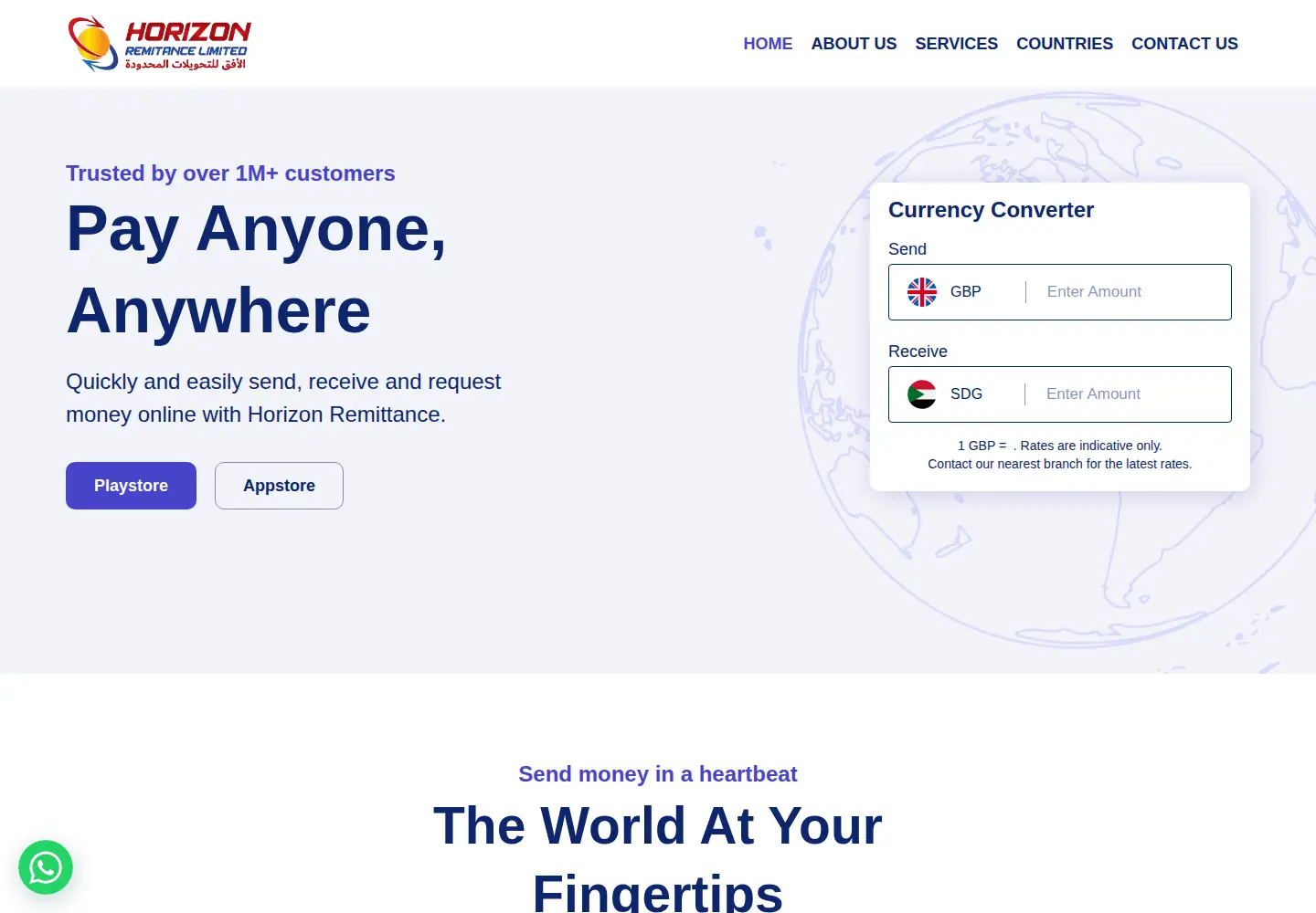 Captured homepage of horizonremittance.com in the current scan
