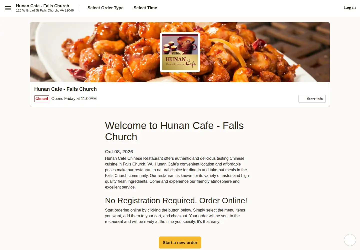 Screenshot of hunancafefallschurchva.com