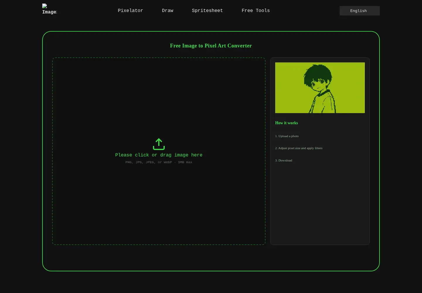 Screenshot of image2pixel.com