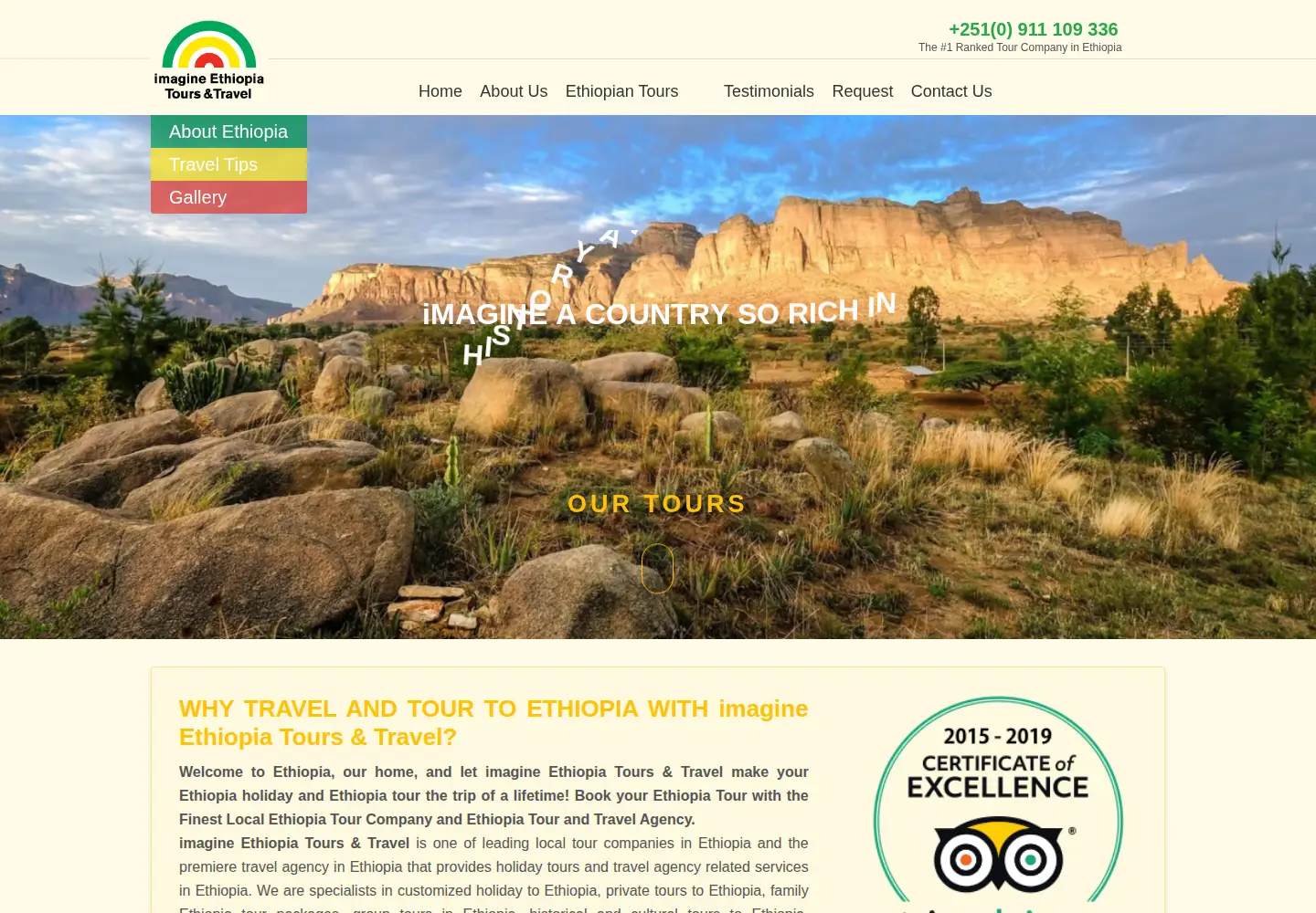 Screenshot of imagineethiopiatours.com