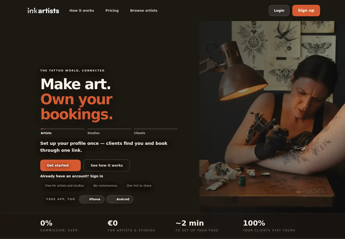 Captured homepage of inkartists.com in the current scan