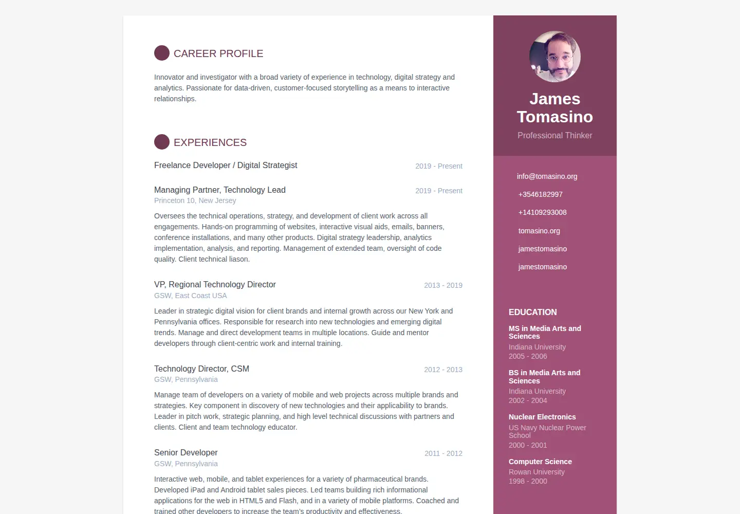 Screenshot of jamestomasino.com