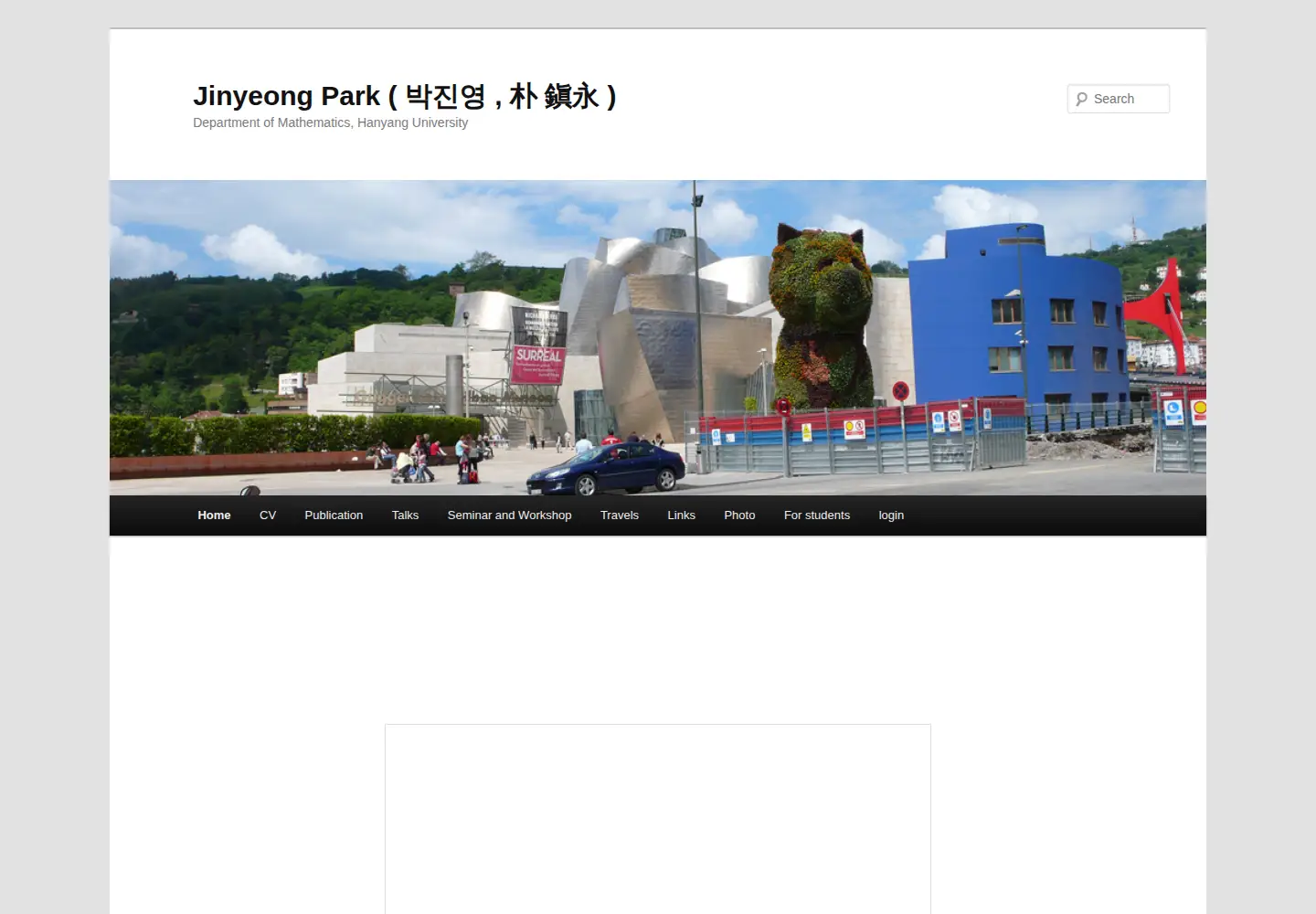 Captured homepage of jinyeongpark.com in the current scan