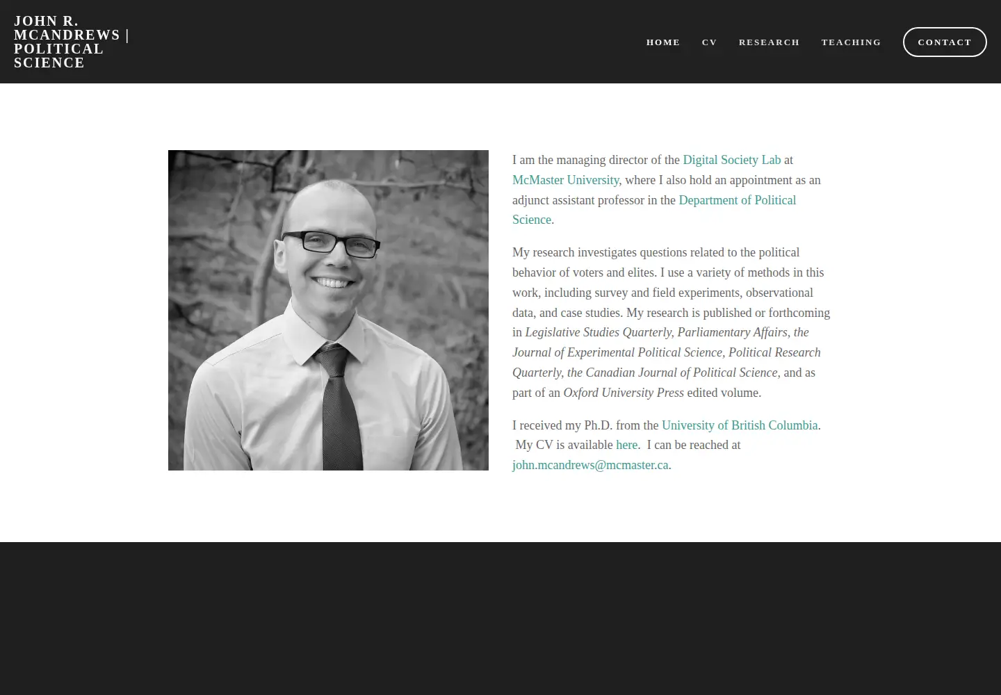 Captured homepage of johnmcandrews.com in the current scan