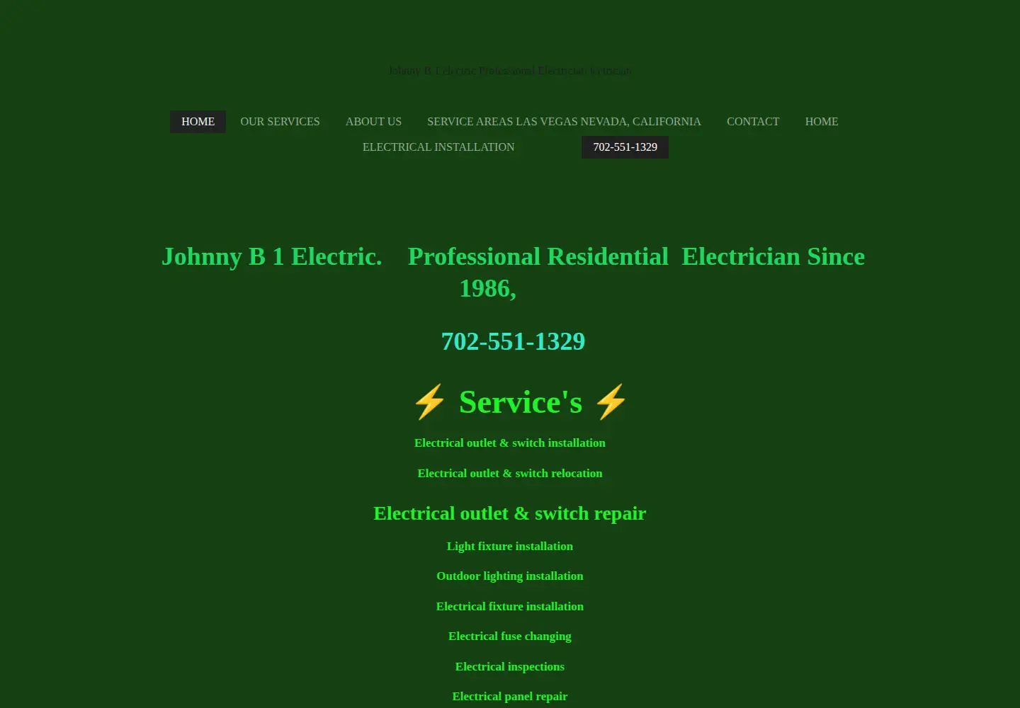 Screenshot of johnnyb1electrician.com