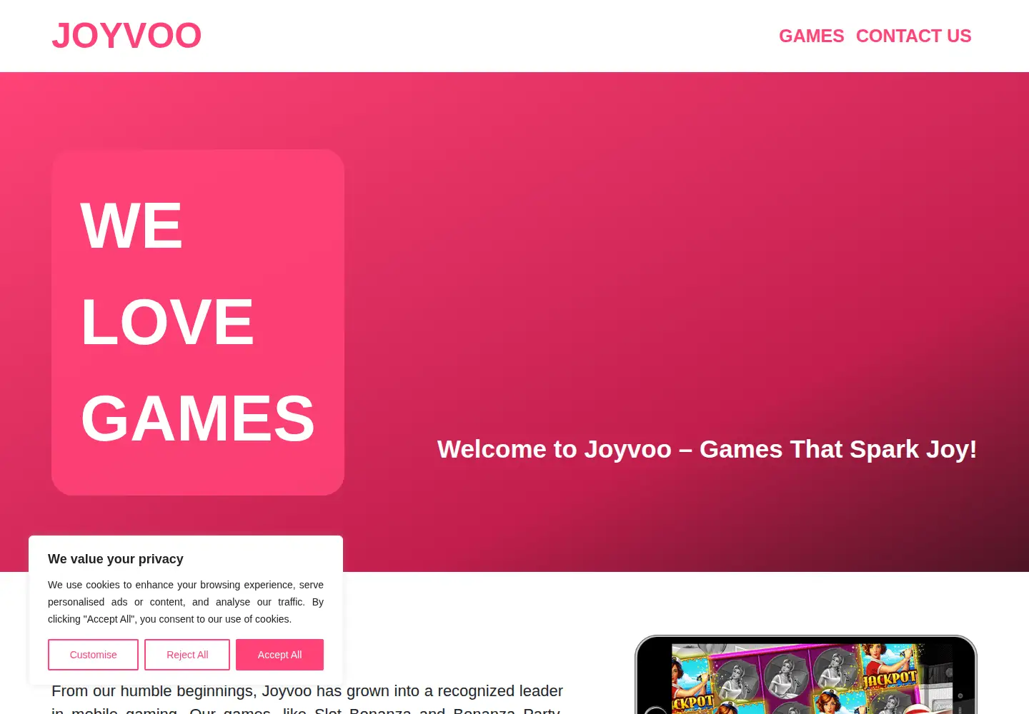Captured homepage of joyvoo.com in the current scan