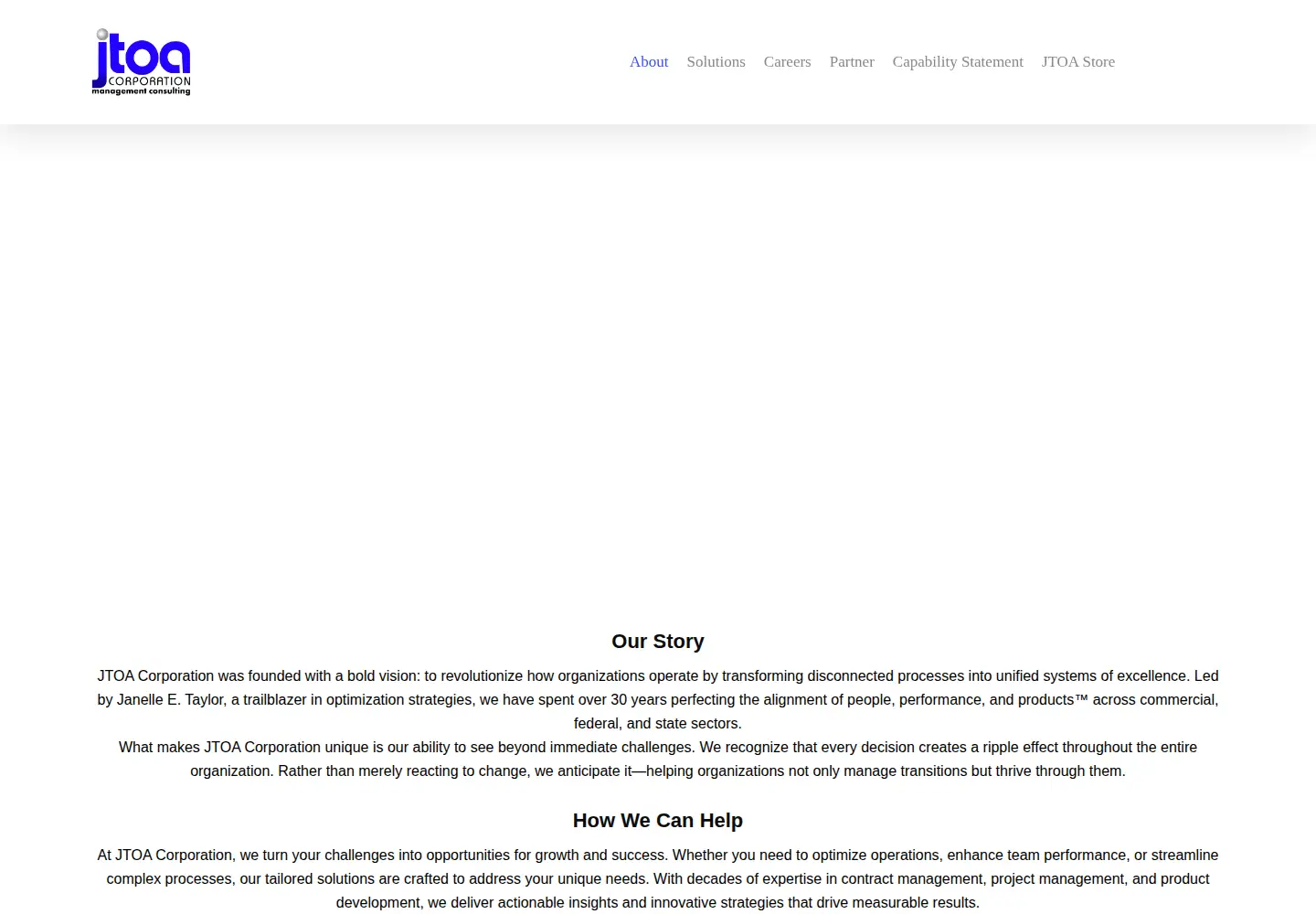 Captured homepage of jtoacorporation.com in the current scan