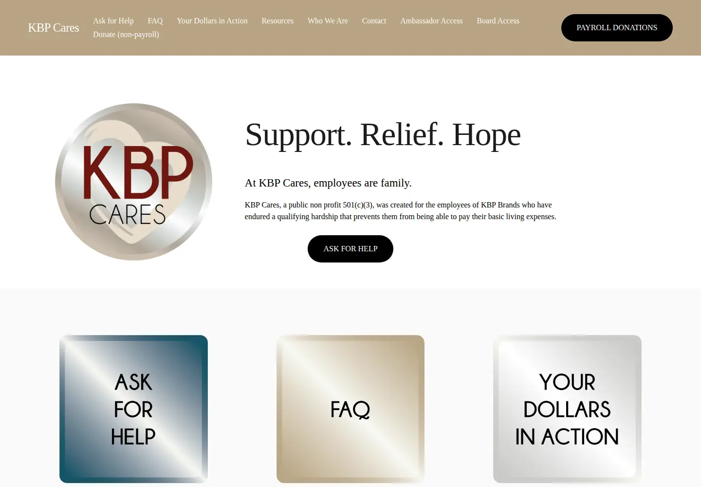 Captured homepage of kbpcares.com in the current scan