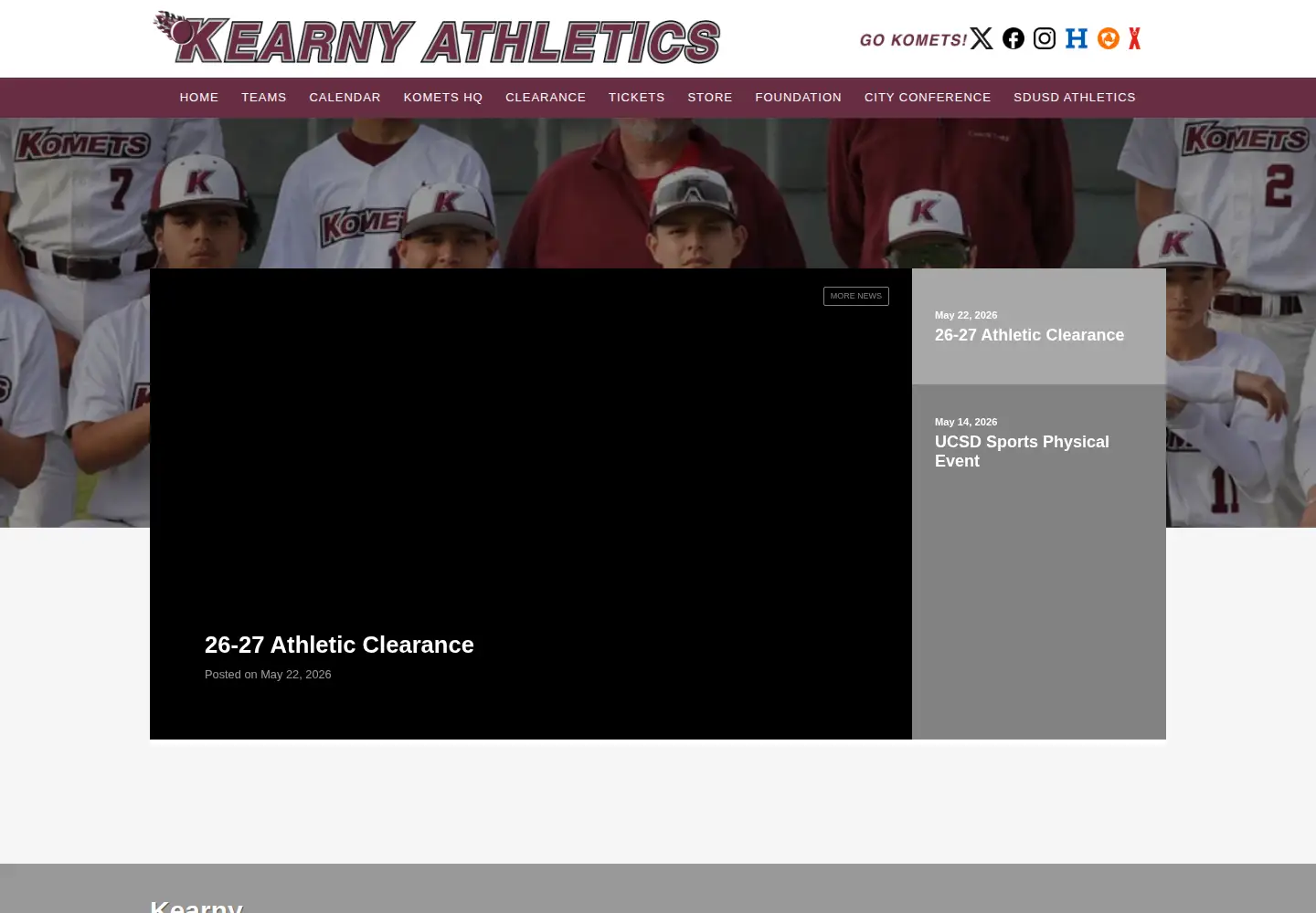 Screenshot of kearnykomets.com