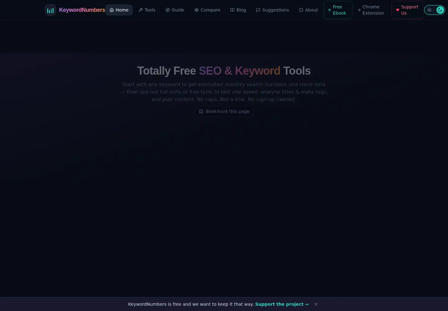 Captured homepage of keywordnumbers.com in the current scan