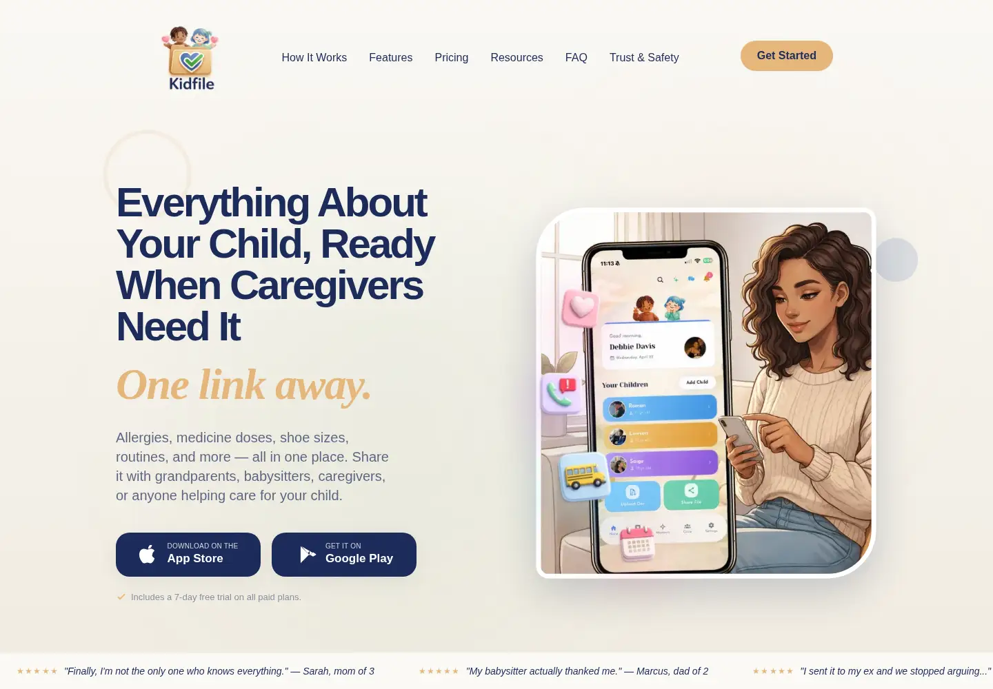 Captured homepage of kidfileapp.com in the current scan