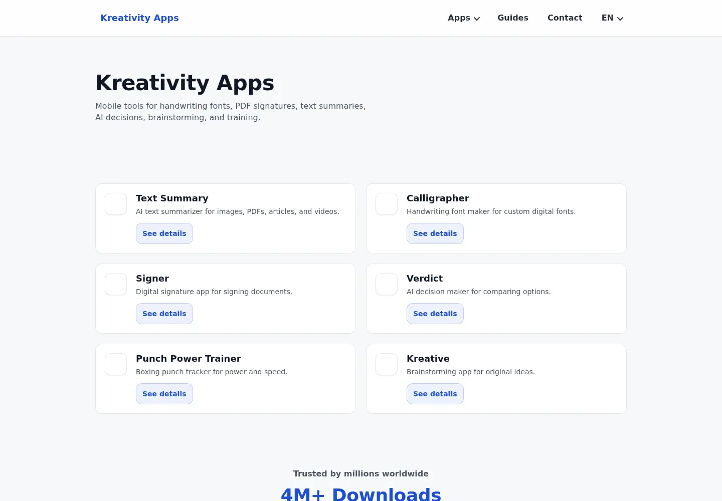 Captured homepage of kreativityapps.com in the current scan