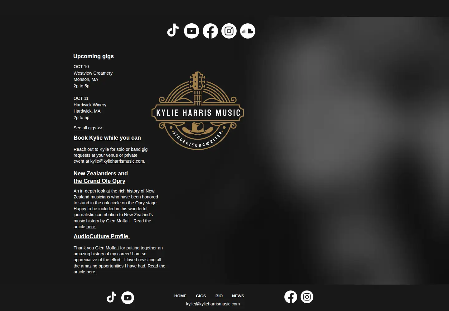Captured homepage of kylieharrismusic.com in the current scan
