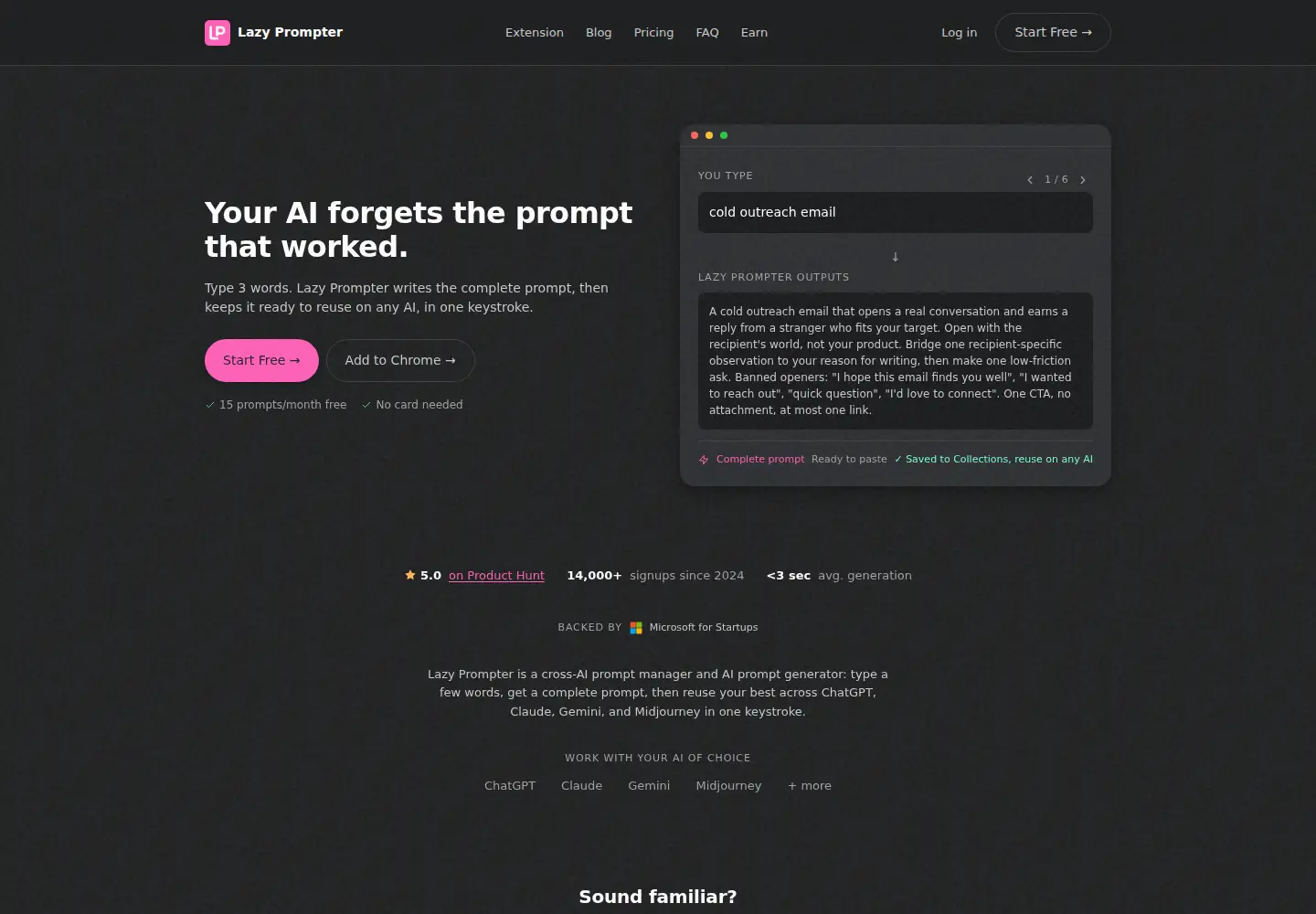 Captured homepage of lazyprompter.com in the current scan