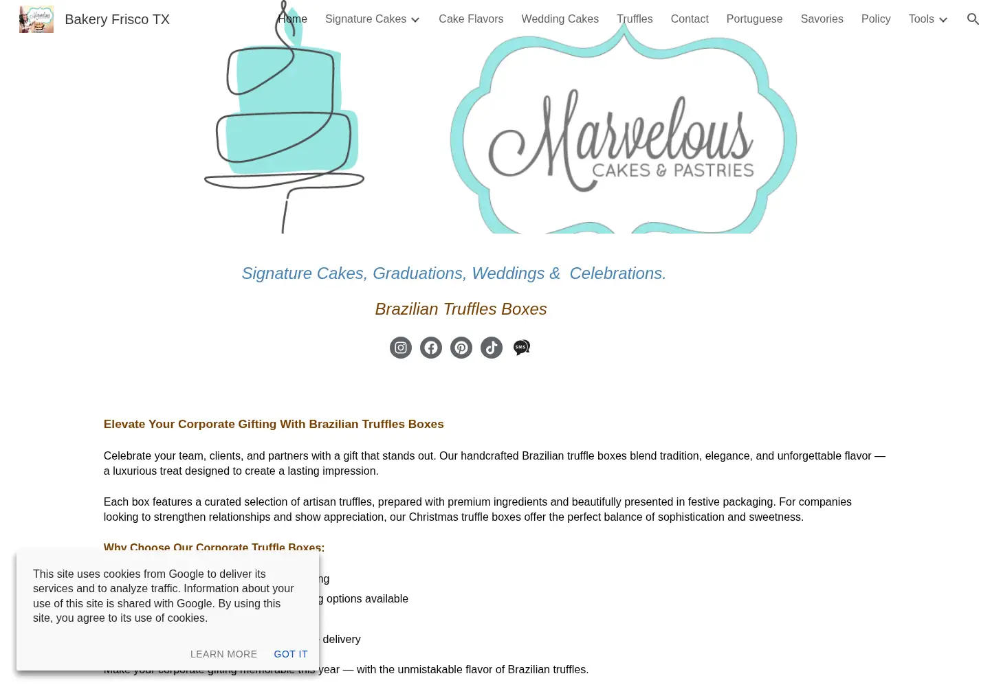 Screenshot of marvelouscakes.com