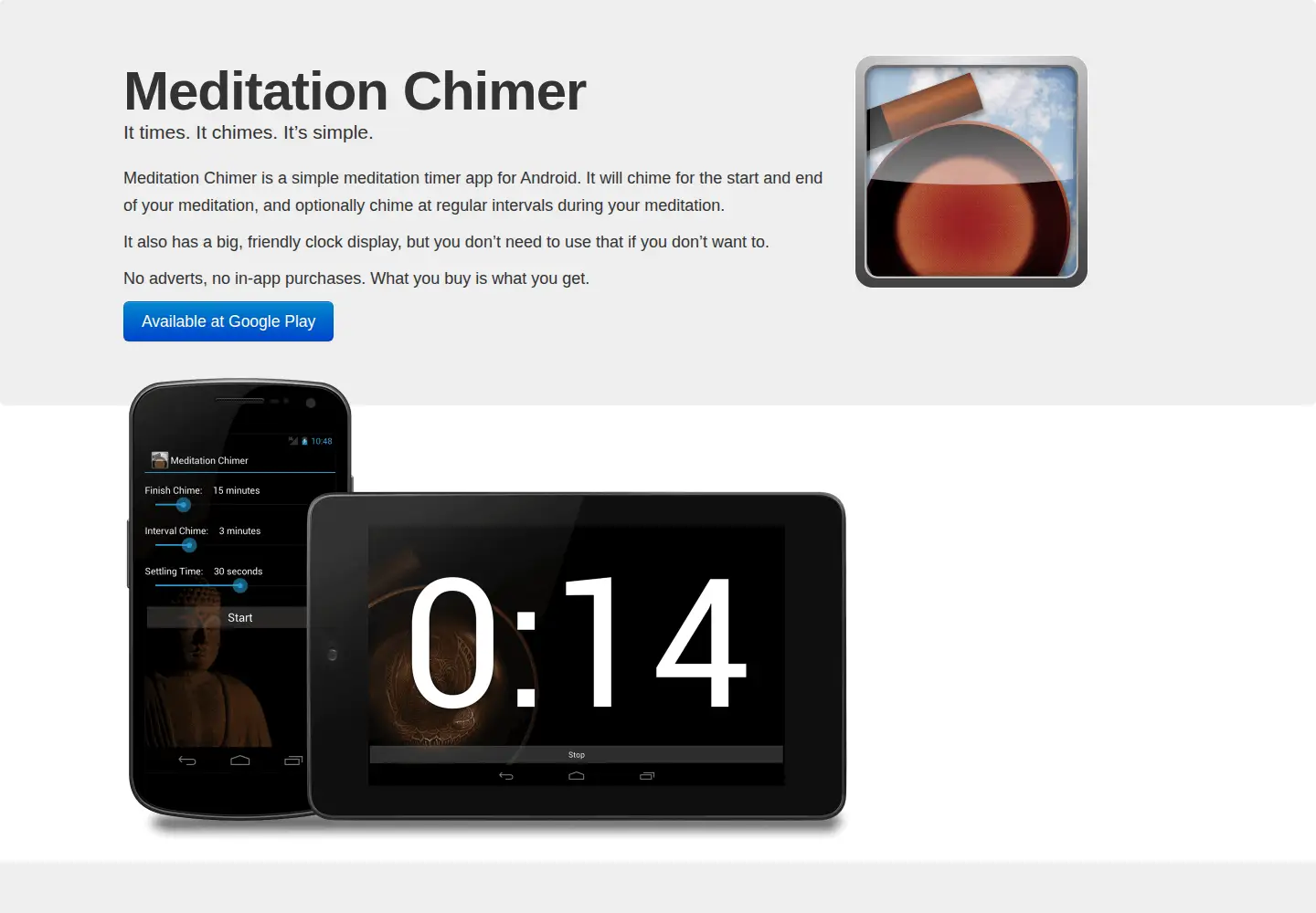 Captured homepage of meditationchimer.com in the current scan