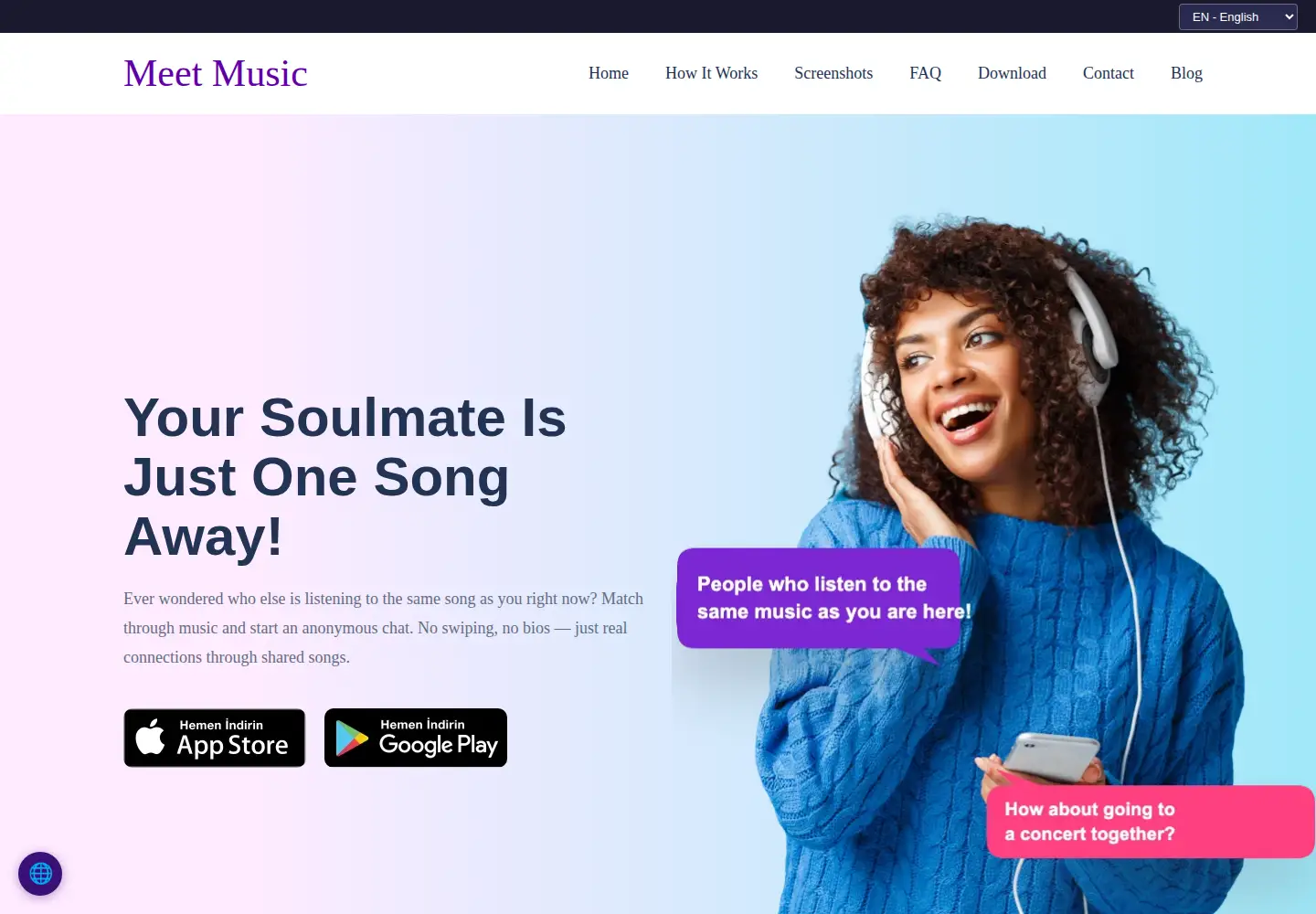 Captured homepage of meetthemusicapp.com in the current scan