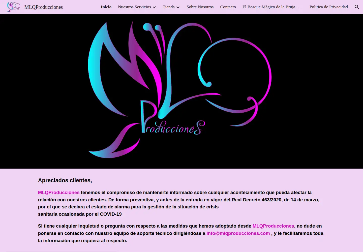 Captured homepage of mlqproducciones.com in the current scan