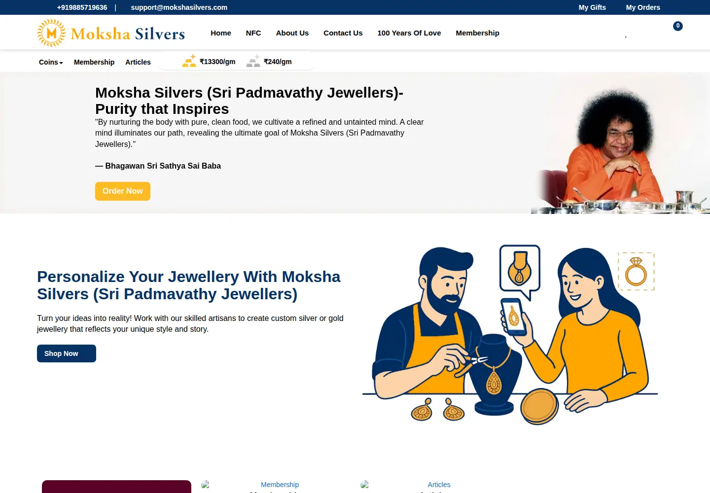 Captured homepage of mokshasilvers.com in the current scan