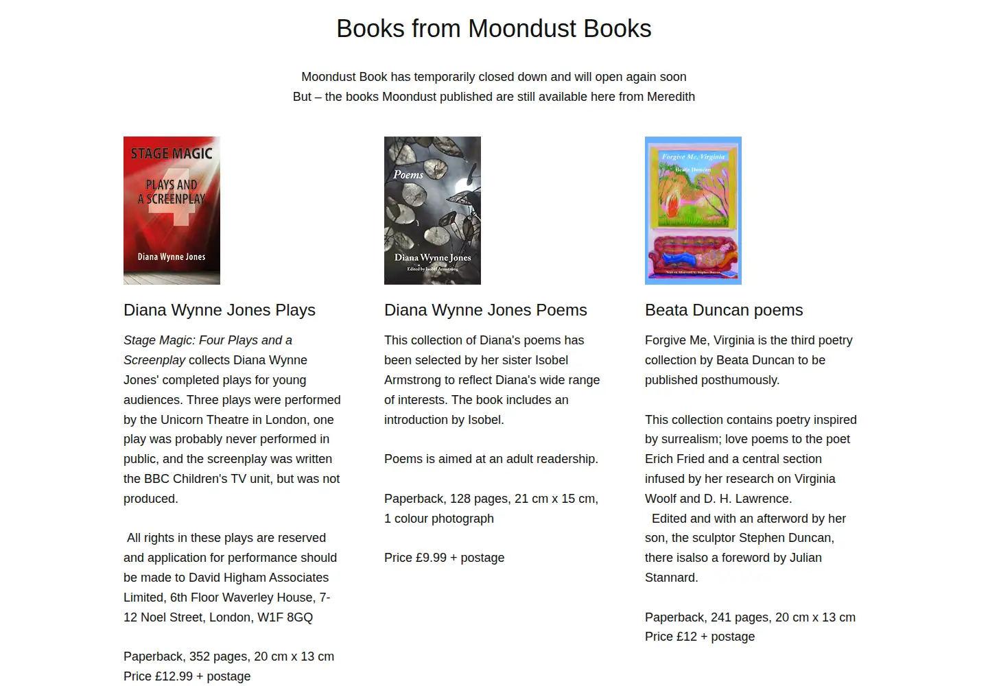 Screenshot of moondustbooks.com