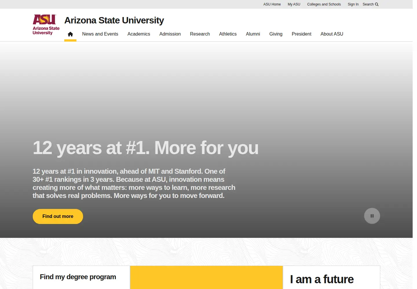 Screenshot of asu.edu