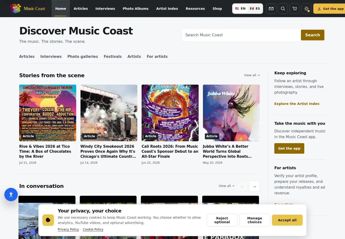 Captured homepage of musiccoast.com in the current scan