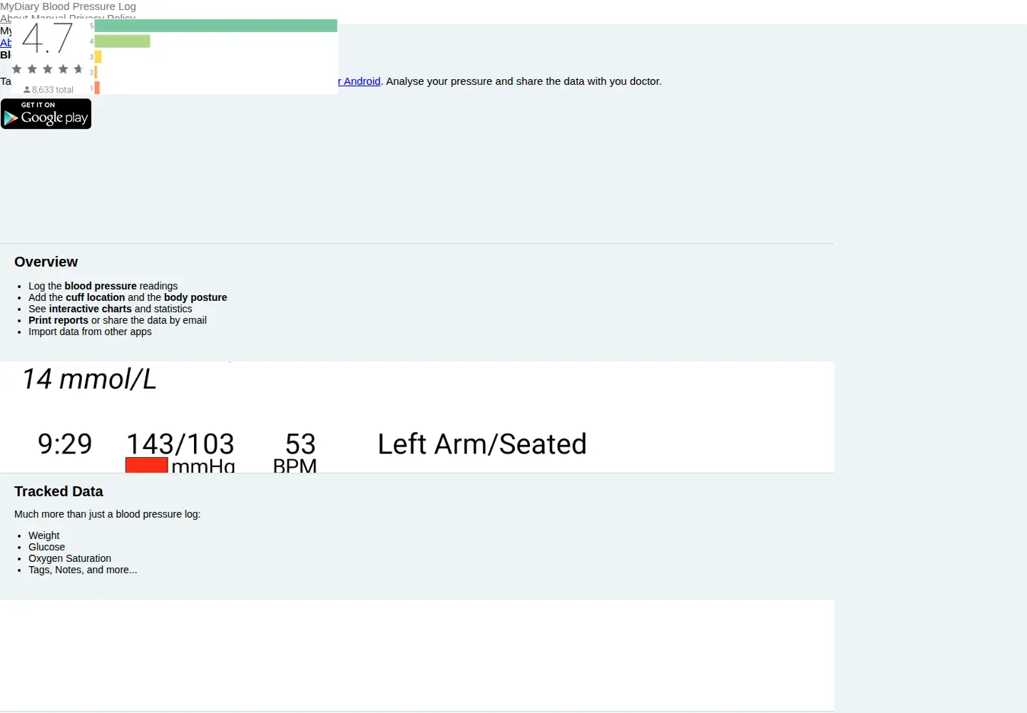 Screenshot of mydiary-bloodpressure.com