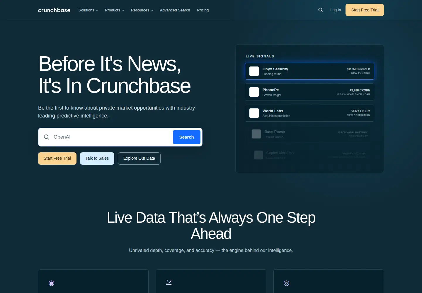 Screenshot of crunchbase.com