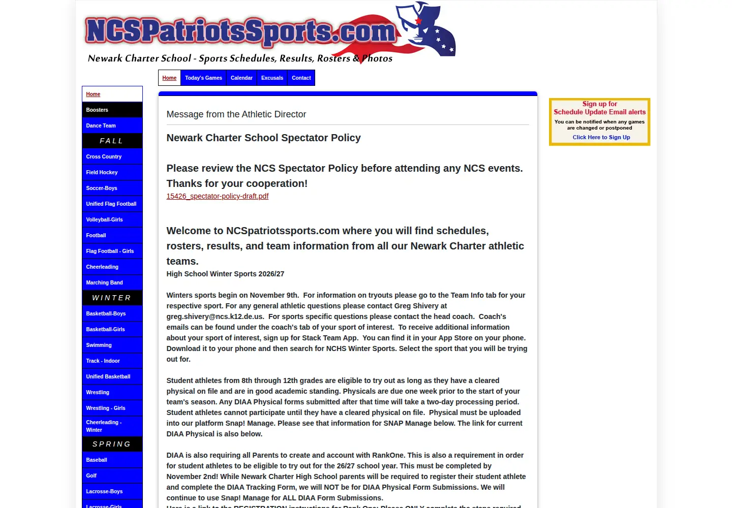 Screenshot of ncspatriotssports.com