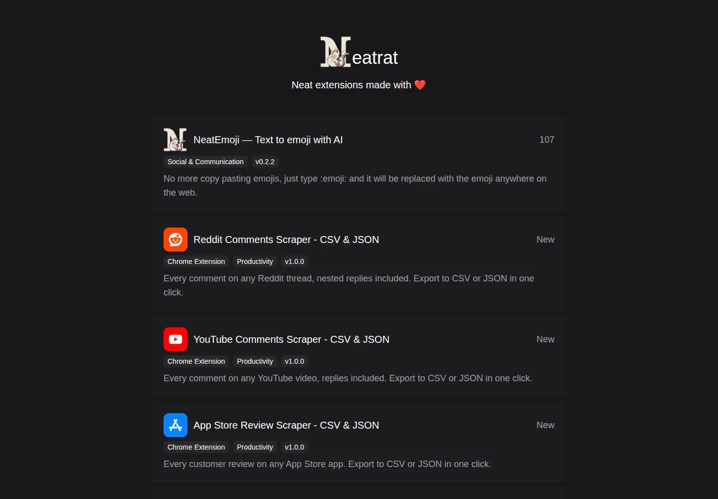 Captured homepage of neatrat.com in the current scan
