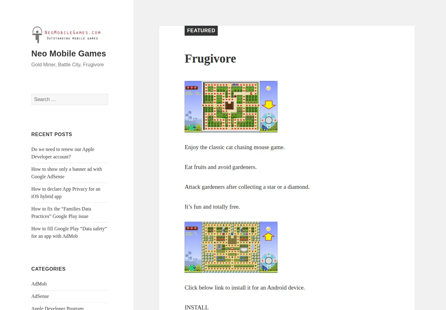 Captured homepage of neomobilegames.com in the current scan