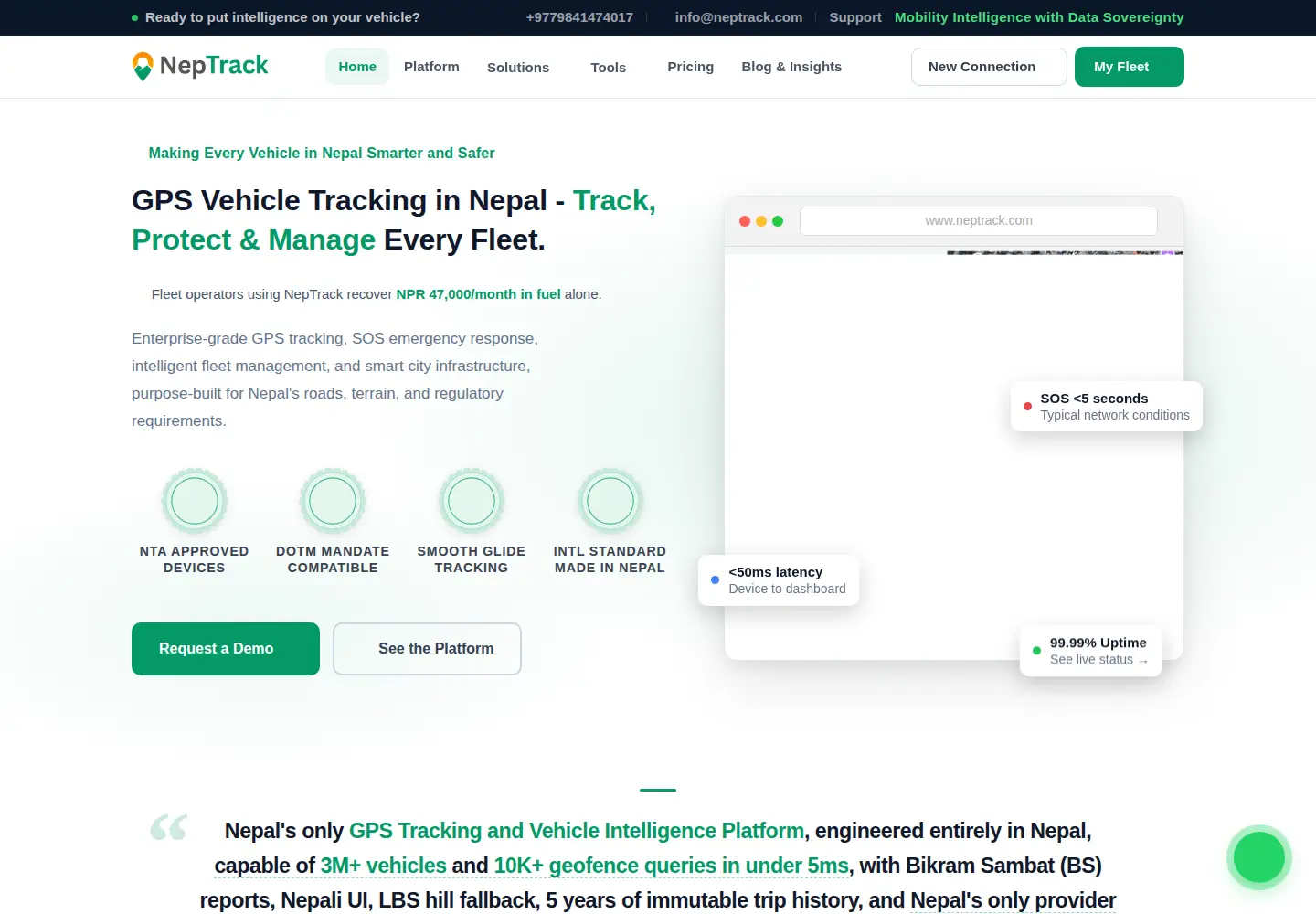 Captured homepage of neptrack.com in the current scan