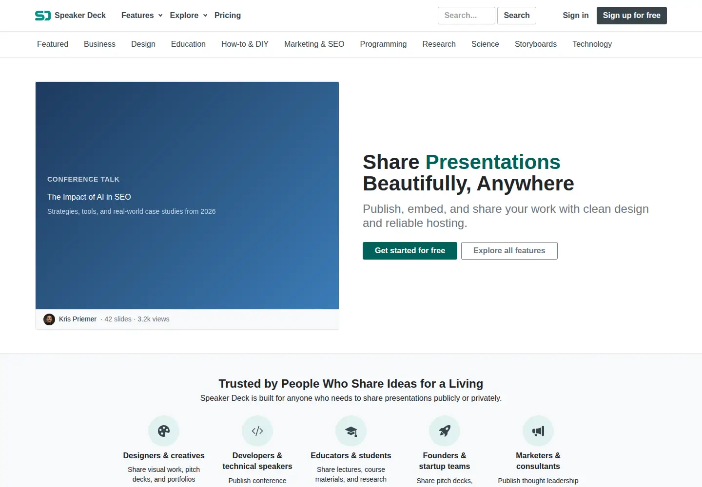 Screenshot of speakerdeck.com
