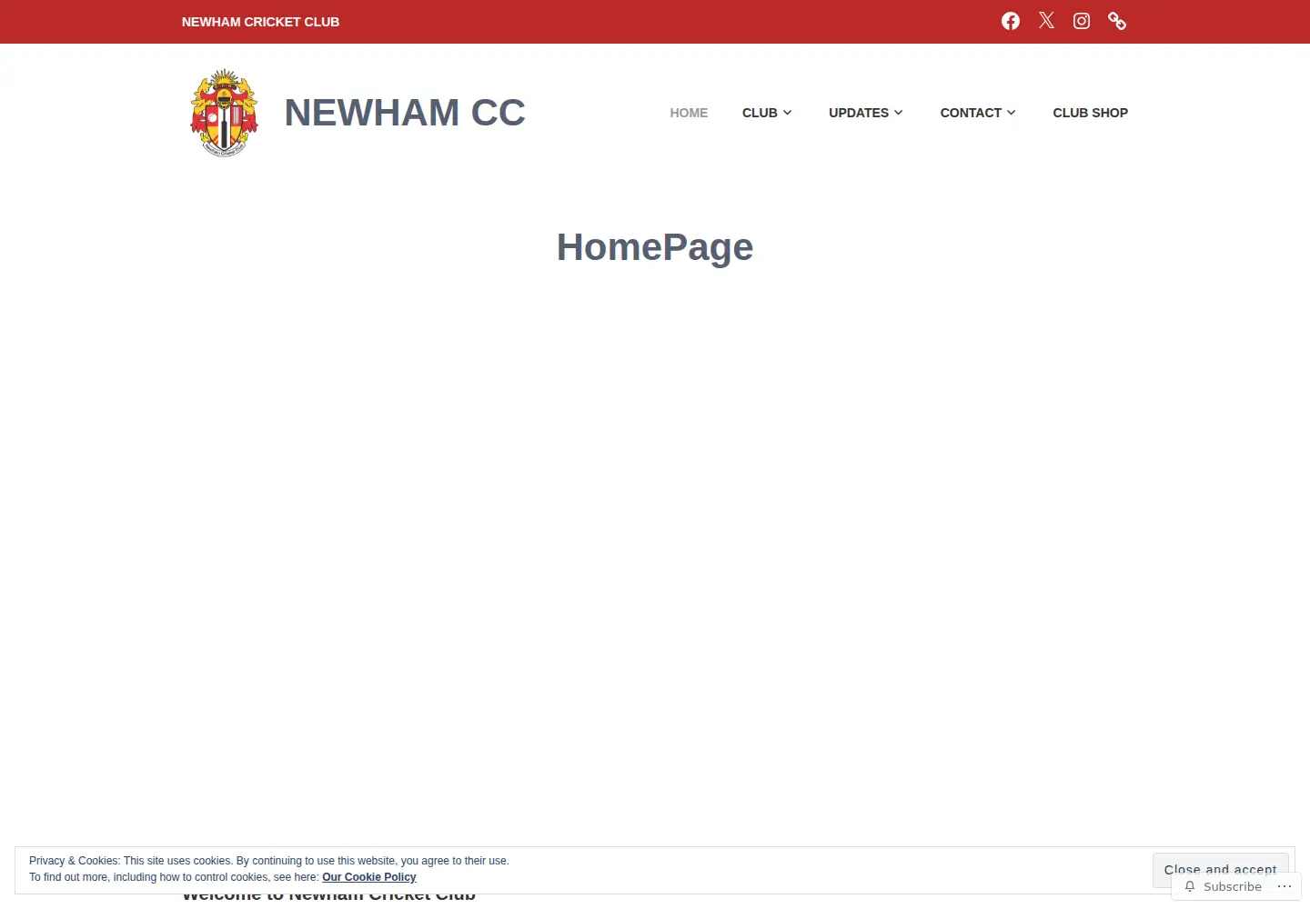 Captured homepage of newhamcc.com in the current scan