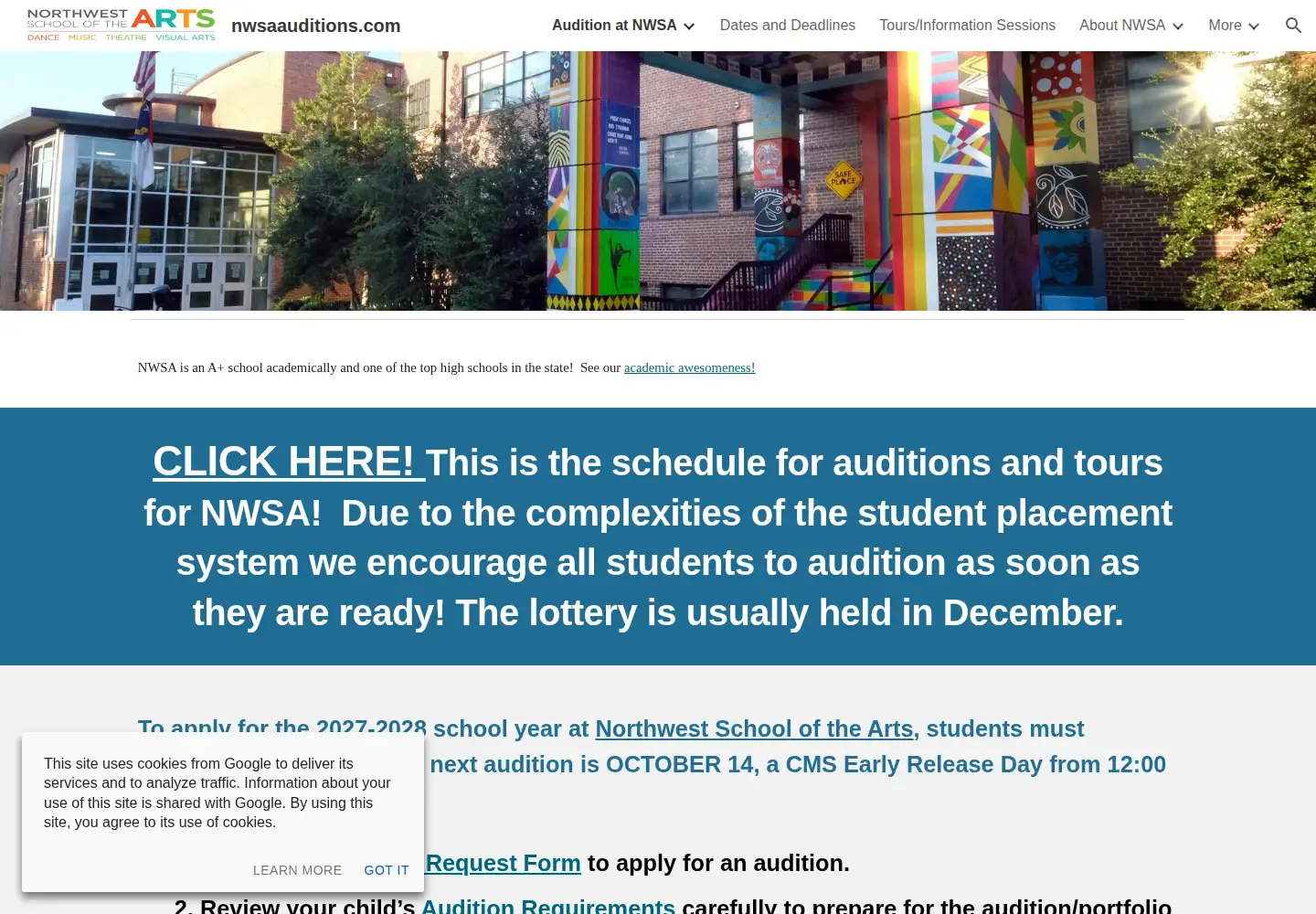 Screenshot of nwsaauditions.com