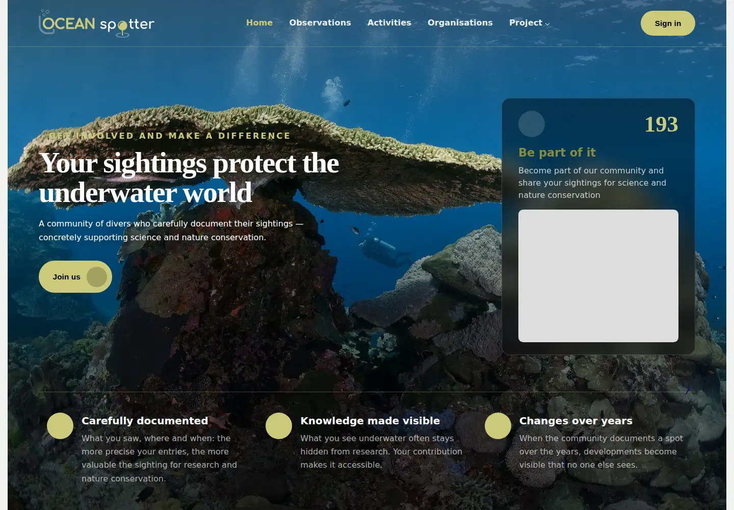 Captured homepage of ocean-spotter.com in the current scan