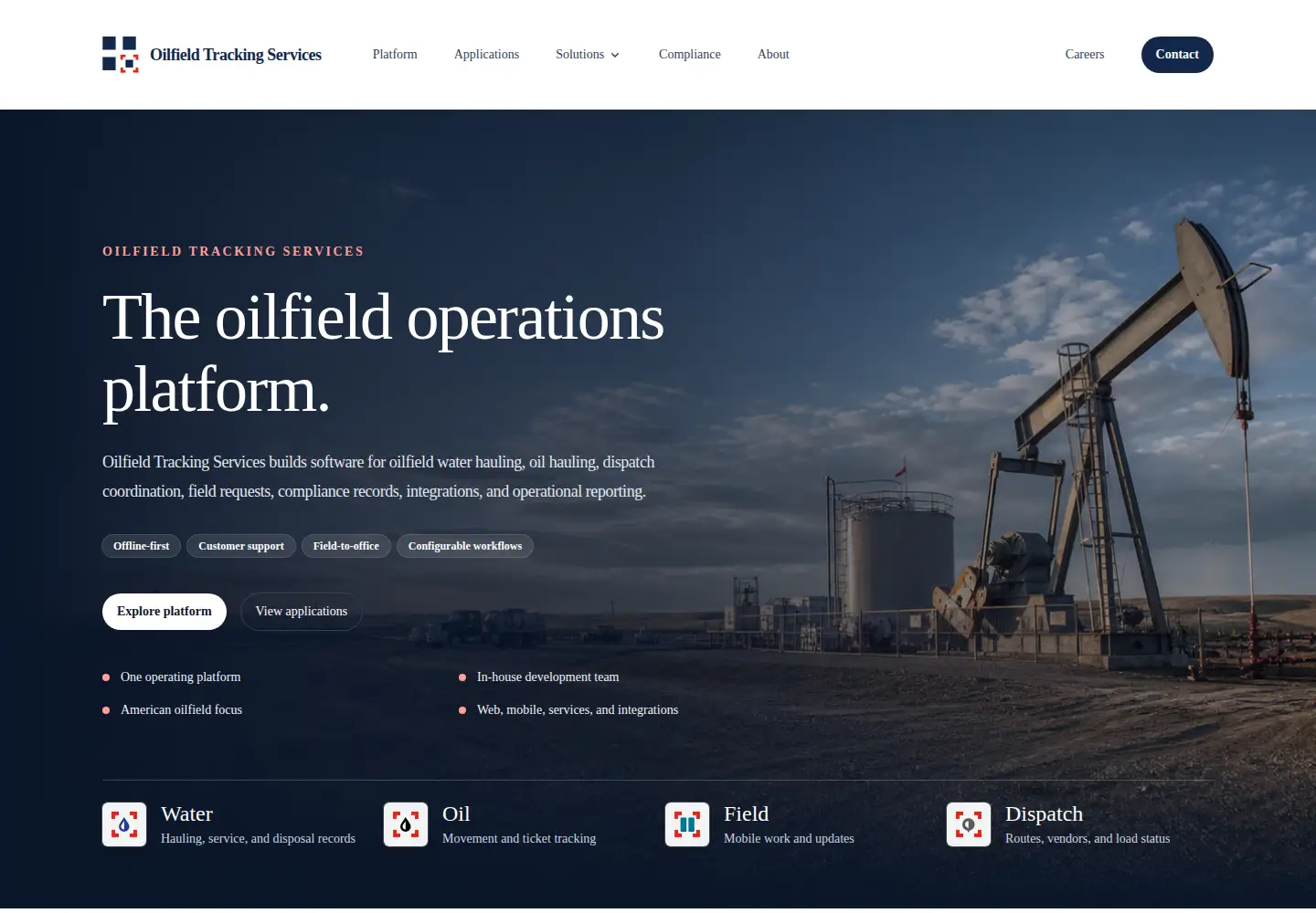 Captured homepage of oilfieldtrackingservices.com in the current scan