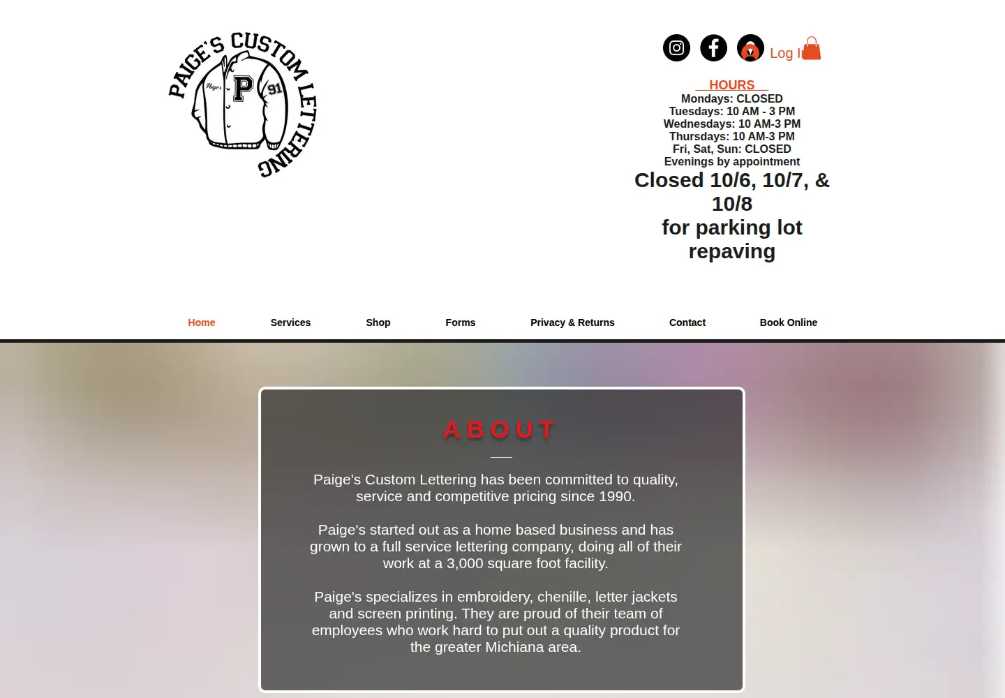 Screenshot of paigeslettering.com